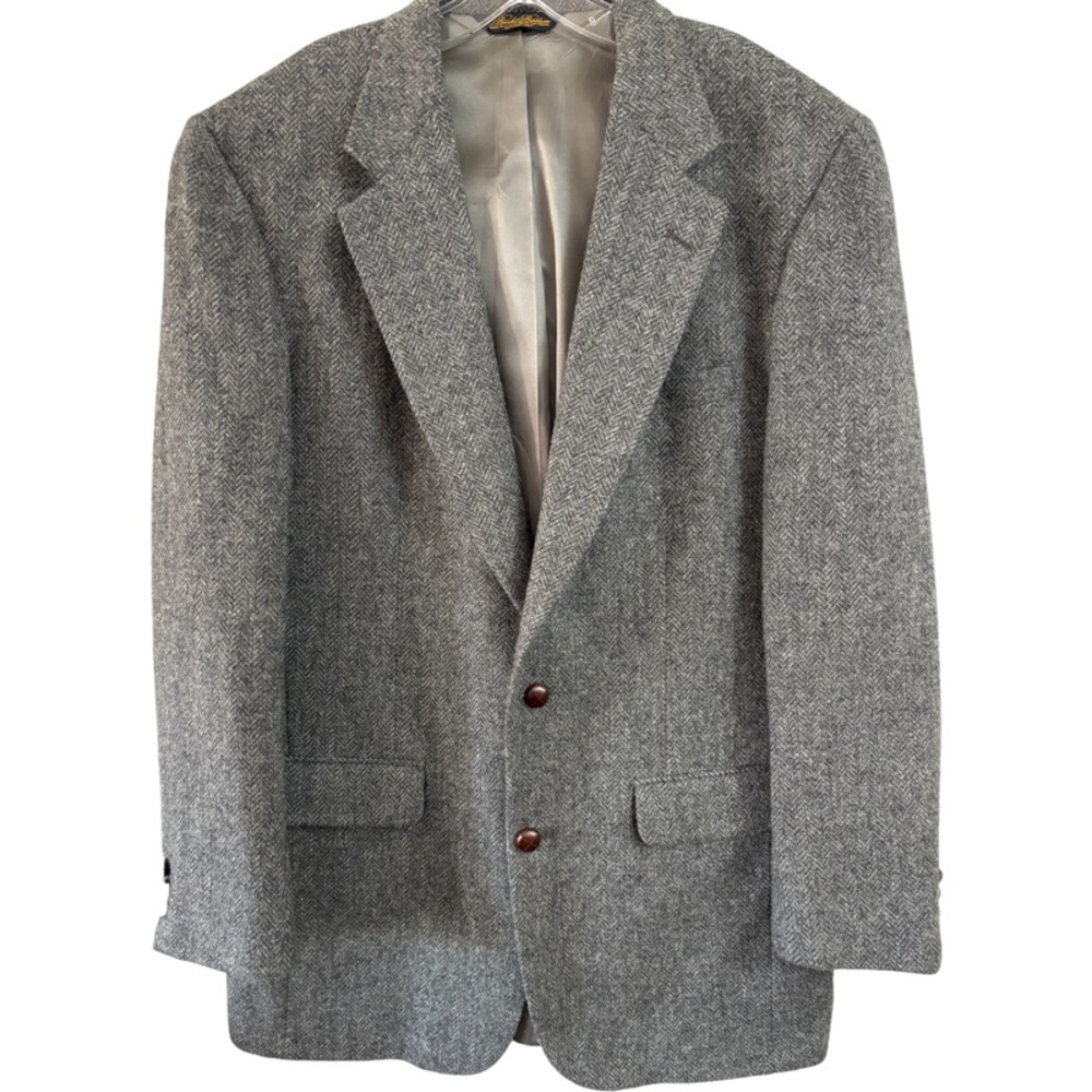 Brooks Brothers Fitzgerald Harris Tweed black herringbone jacket 44L
